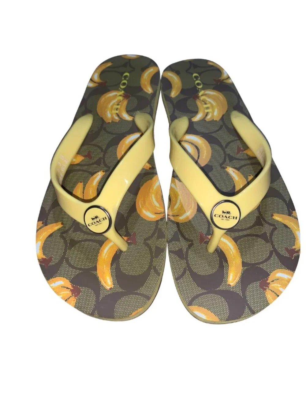 COACH Zayn Flip Flop Sandals Banana Fruit Print Size 8 - Pre-Loved